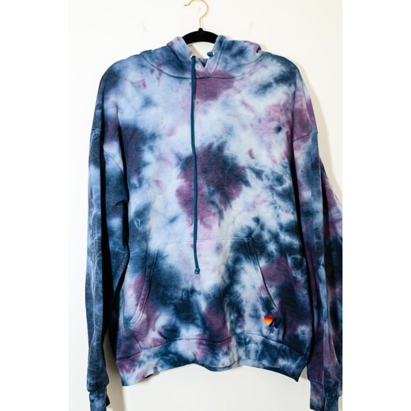 Aviator Nation Tie Dye Hoodie Hooded Sweatshirt Blue Purple Kangaroo pocket L - Picture 2 of 10